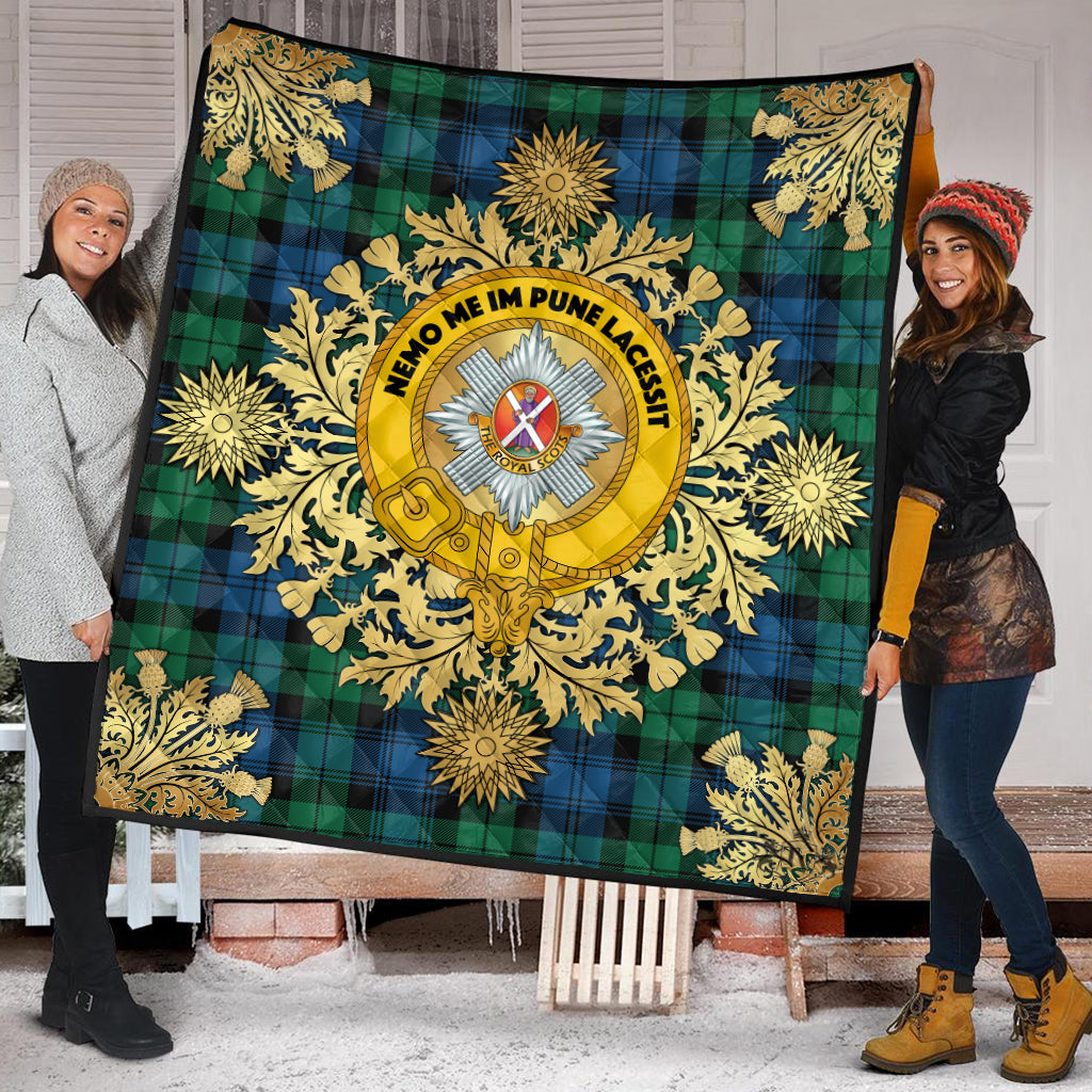 Blackwatch Ancient Tartan Crest Premium Quilt - Gold Thistle Style