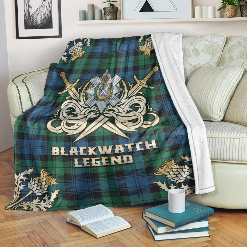 Blackwatch Ancient Tartan Gold Courage Symbol Blanket