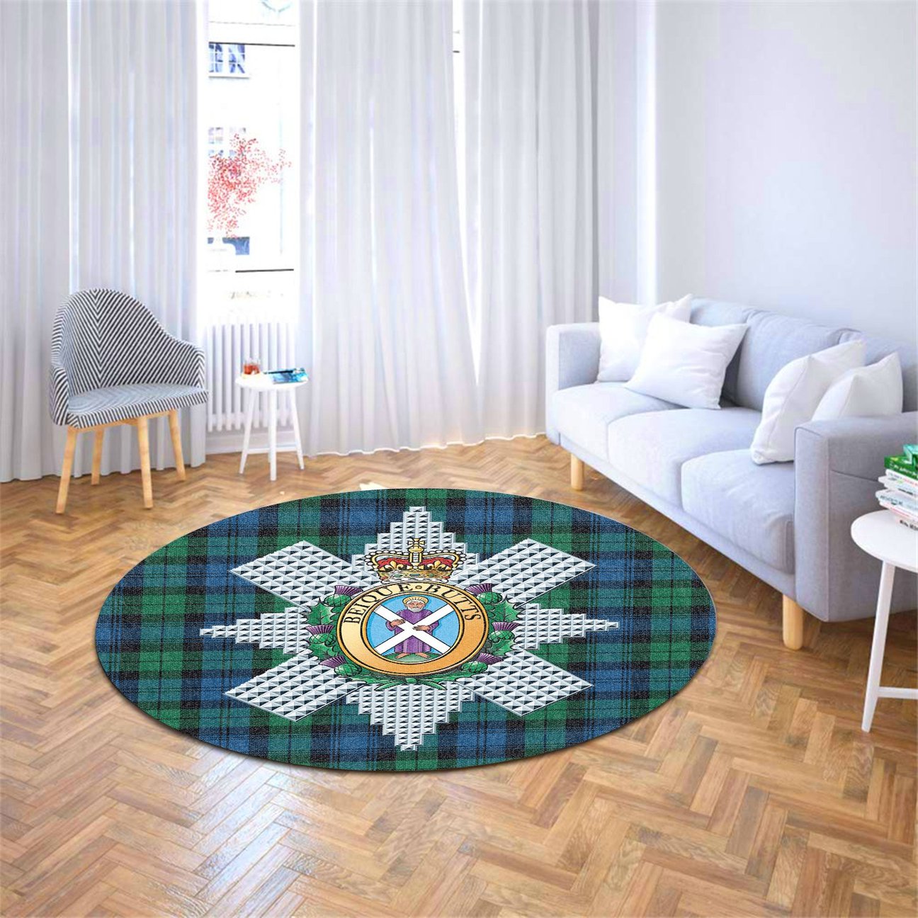 Blackwatch Ancient Tartan Crest Round Rug