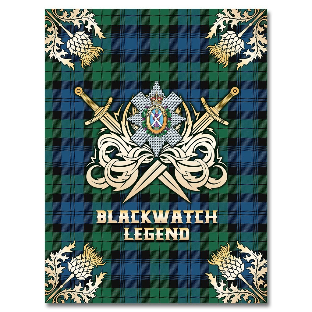 Blackwatch Ancient Tartan Gold Courage Symbol Blanket