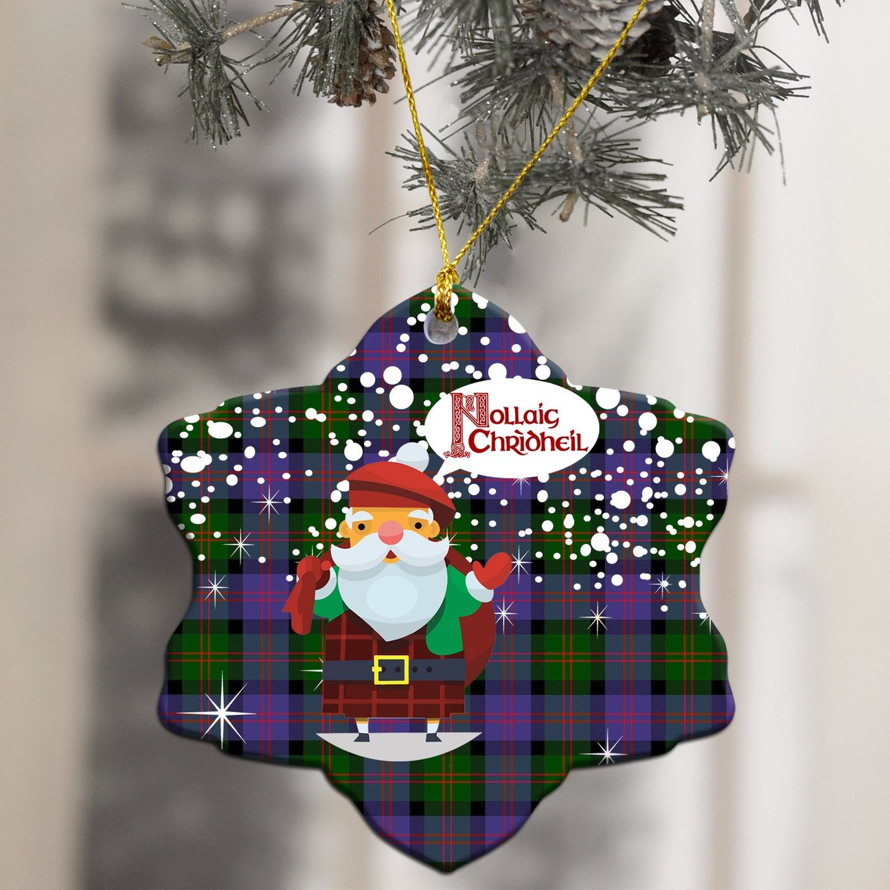 Blair Modern Tartan Christmas Ceramic Ornament - Santa Style