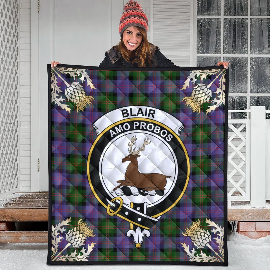 Blair Modern Tartan Crest Premium Quilt - Gold Thistle Style