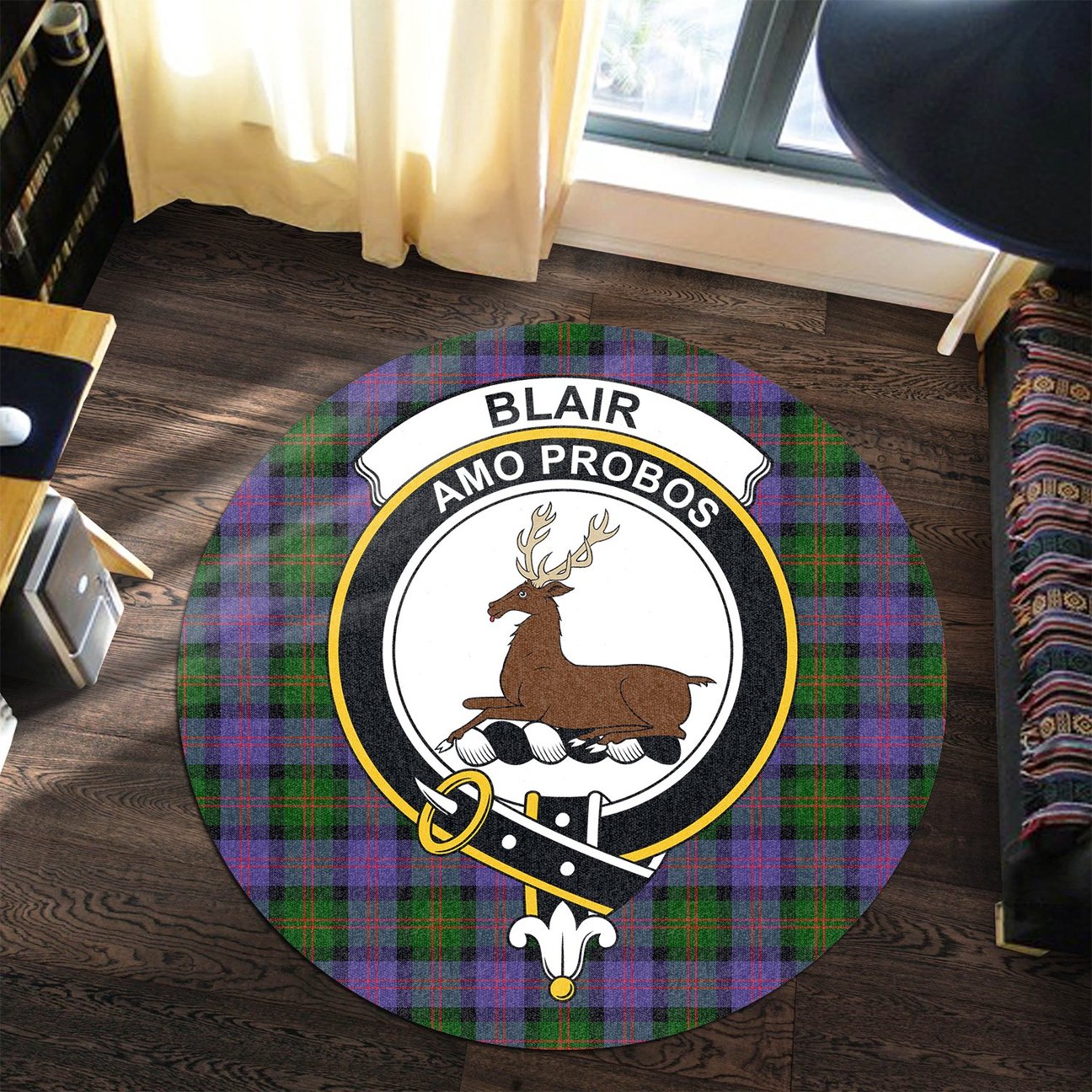 Blair Modern Tartan Crest Round Rug