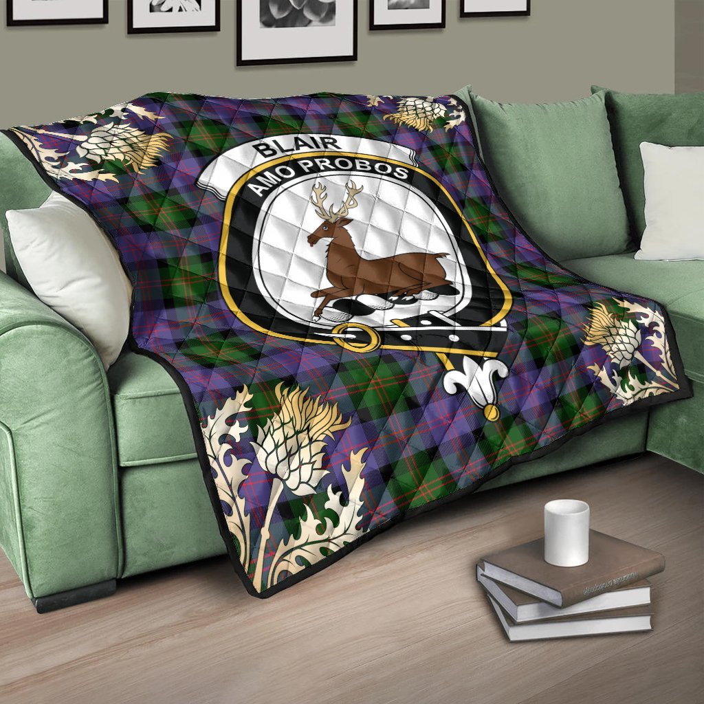 Blair Modern Tartan Crest Premium Quilt - Gold Thistle Style