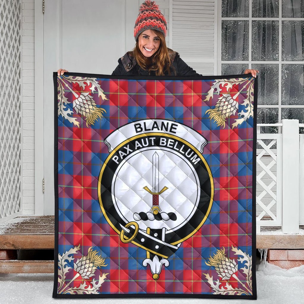 Blane Tartan Crest Premium Quilt - Gold Thistle Style