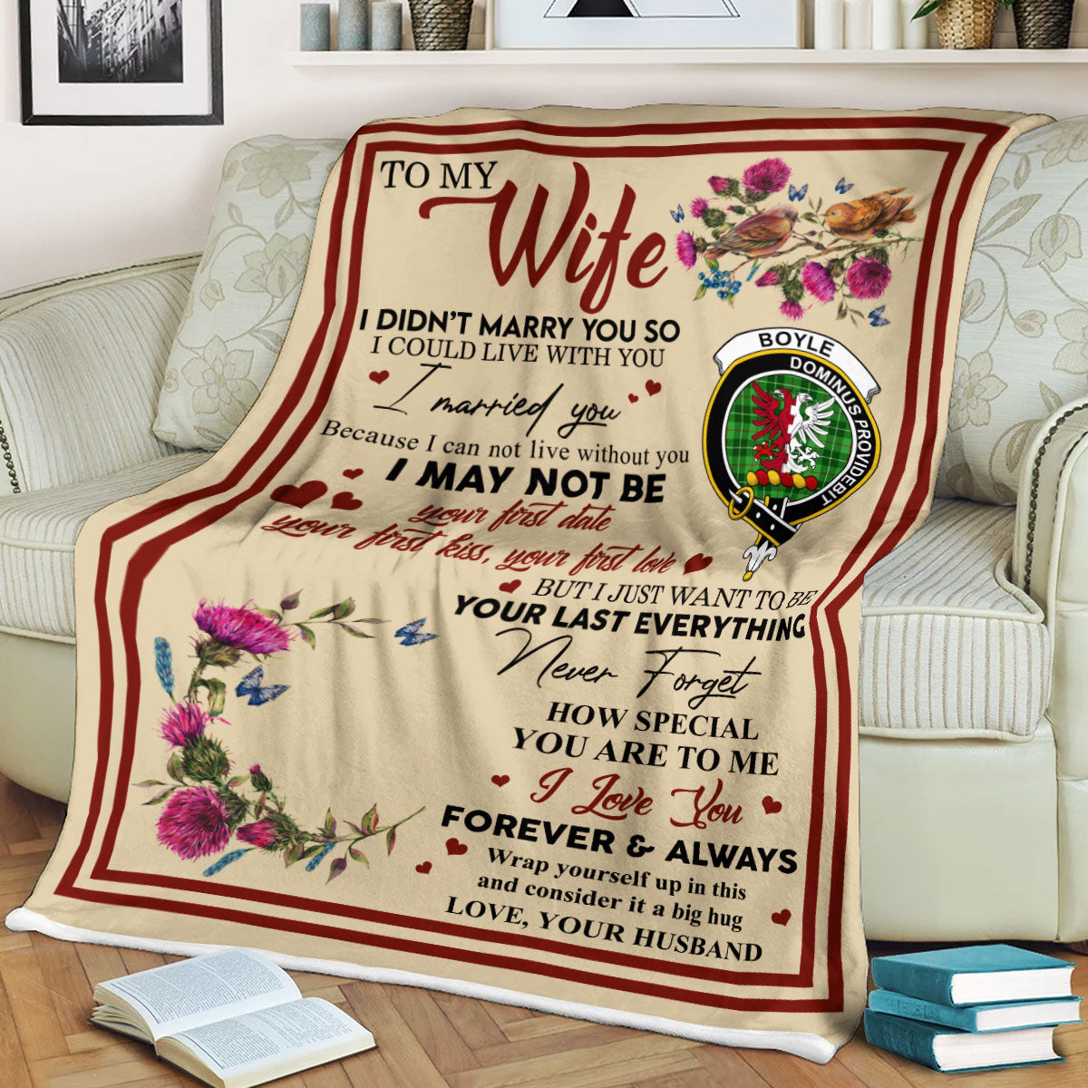 Scots Print Blanket - Boyle Tartan Crest Blanket To My Wife Style, Gift From Scottish Husband