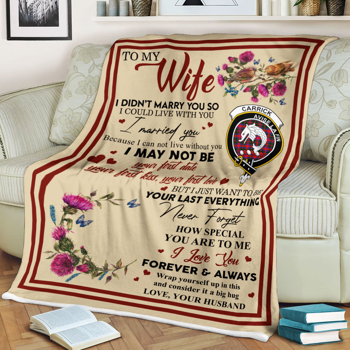 Scots Print Blanket - Carrick Tartan Crest Blanket To My Wife Style, Gift From Scottish Husband