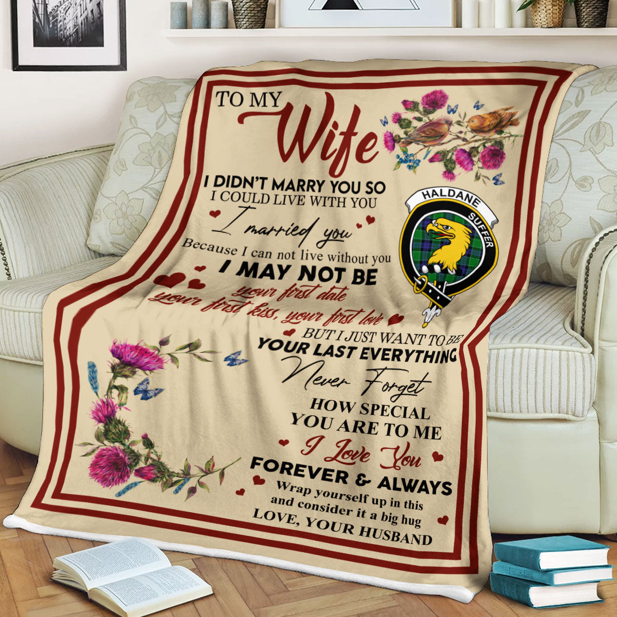 Scots Print Blanket - Haldane Tartan Crest Blanket To My Wife Style, Gift From Scottish Husband
