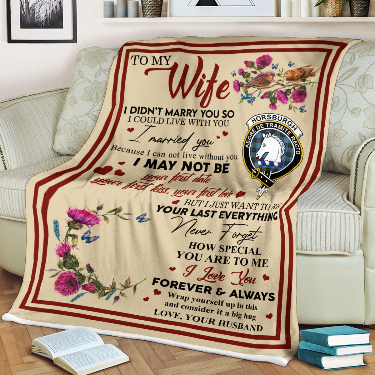 Scots Print Blanket - Horsburgh Tartan Crest Blanket To My Wife Style, Gift From Scottish Husband