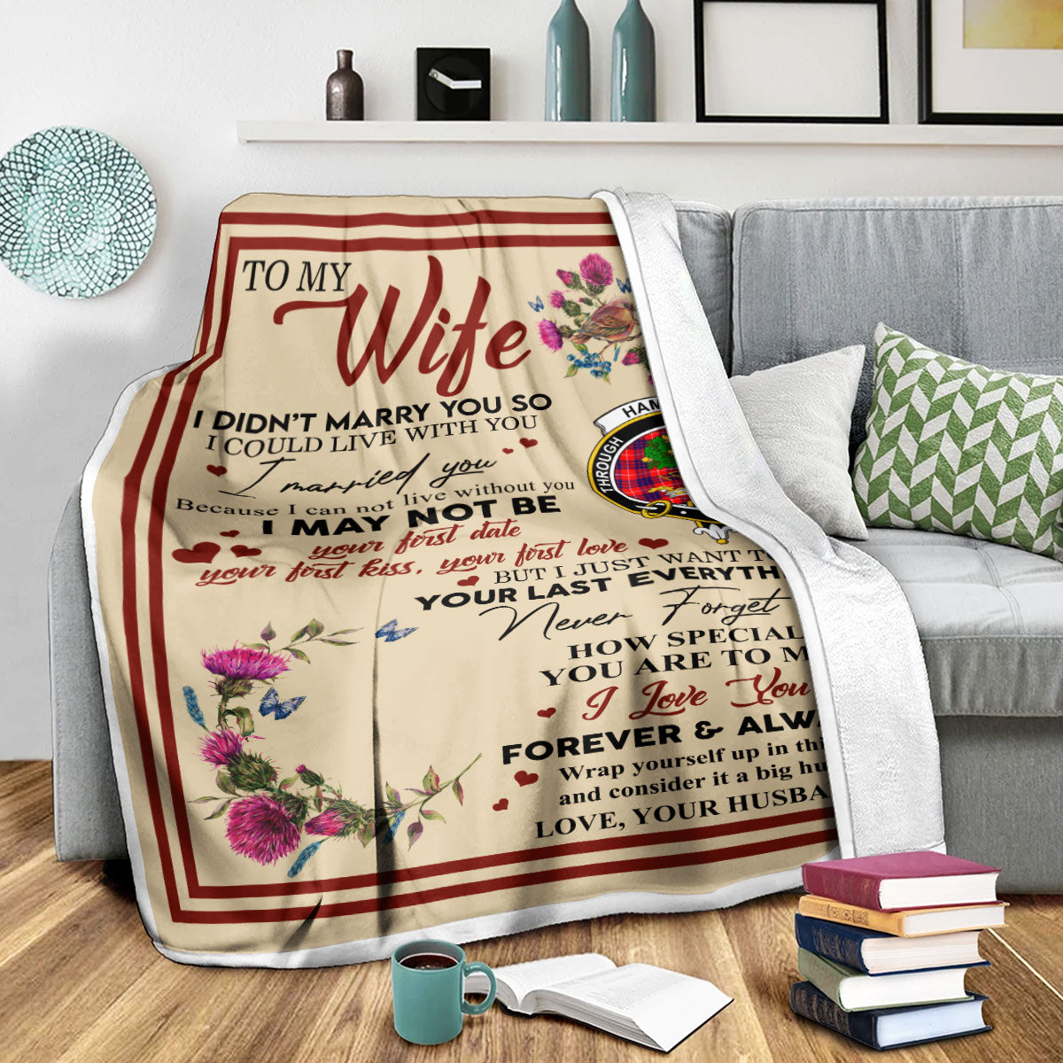 Scots Print Blanket - Hamilton Tartan Crest Blanket To My Wife Style, Gift From Scottish Husband