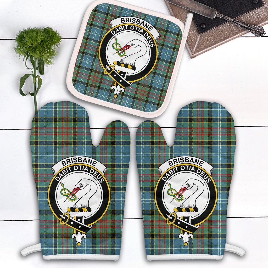 Brisbane Modern Tartan Crest Oven Mitt And Pot Holder (2 Oven Mitts + 1 Pot Holder)