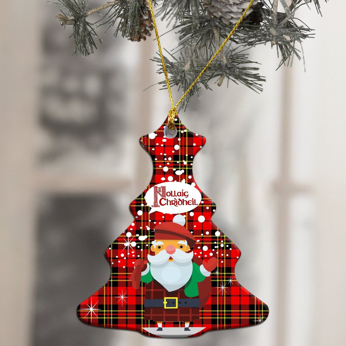 Brodie Modern Tartan Christmas Ceramic Ornament - Santa Style