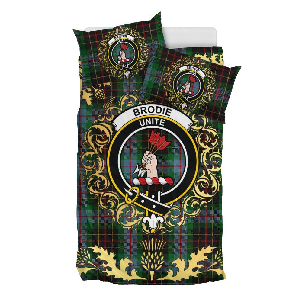 Brodie Hunting Tartan Crest Bedding Set - Golden Thistle Style