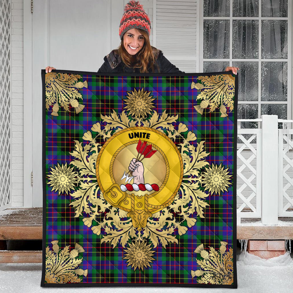 Brodie Hunting Modern Tartan Crest Premium Quilt - Gold Thistle Style
