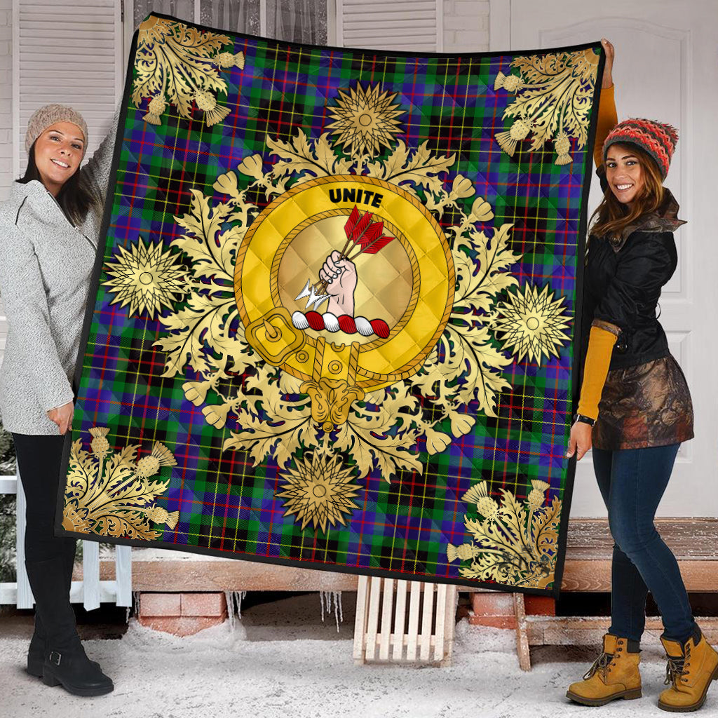 Brodie Hunting Modern Tartan Crest Premium Quilt - Gold Thistle Style