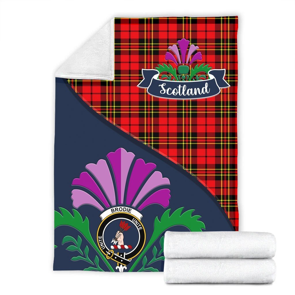 Brodie Tartan Crest Premium Blanket - Thistle Style