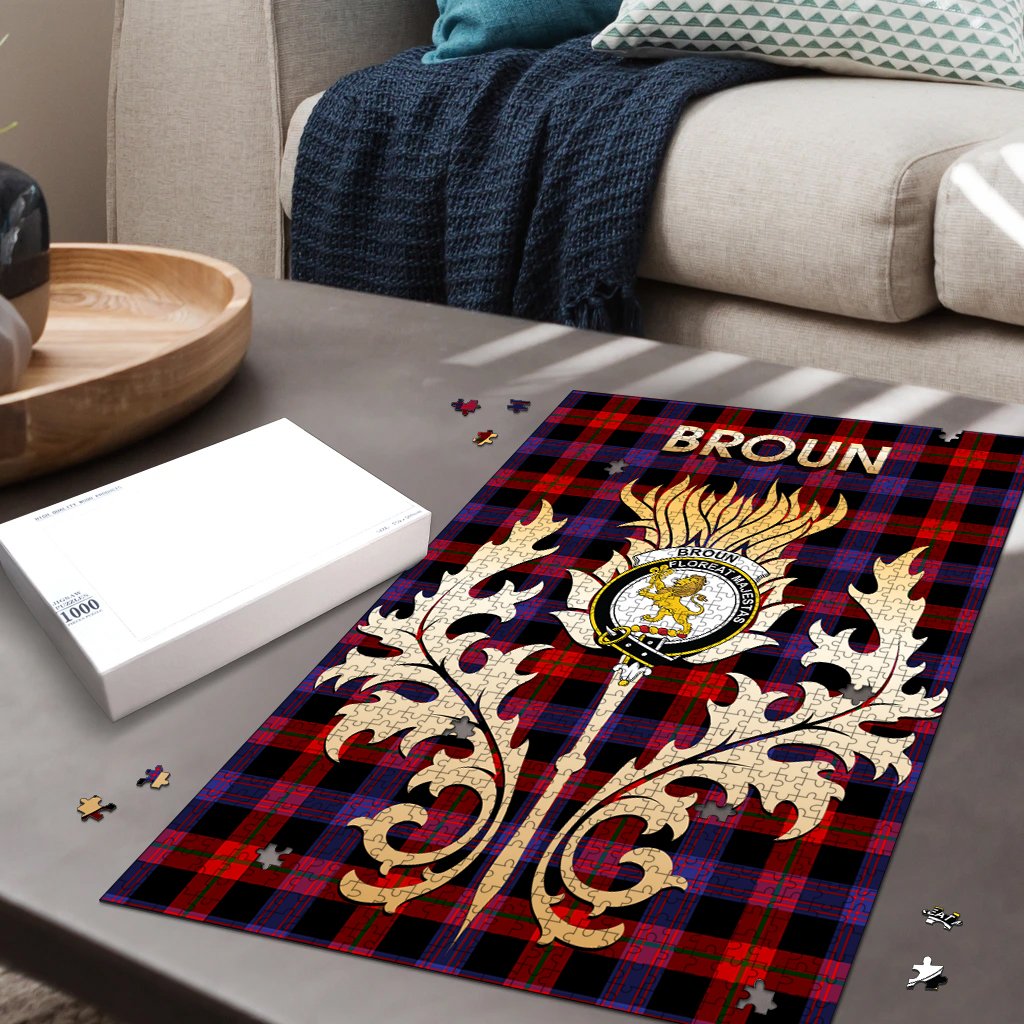 Broun Modern Modern Tartan Crest Thistle Jigsaw Puzzles