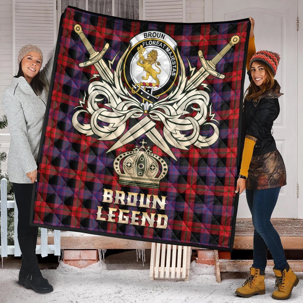 Broun Modern Tartan Crest Legend Gold Royal Premium Quilt