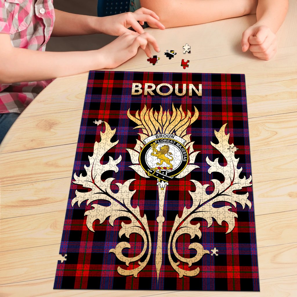 Broun Modern Modern Tartan Crest Thistle Jigsaw Puzzles