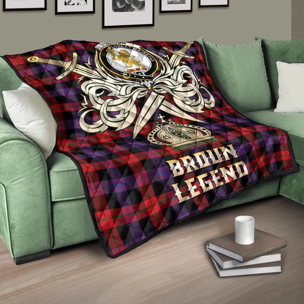 Broun Modern Tartan Crest Legend Gold Royal Premium Quilt