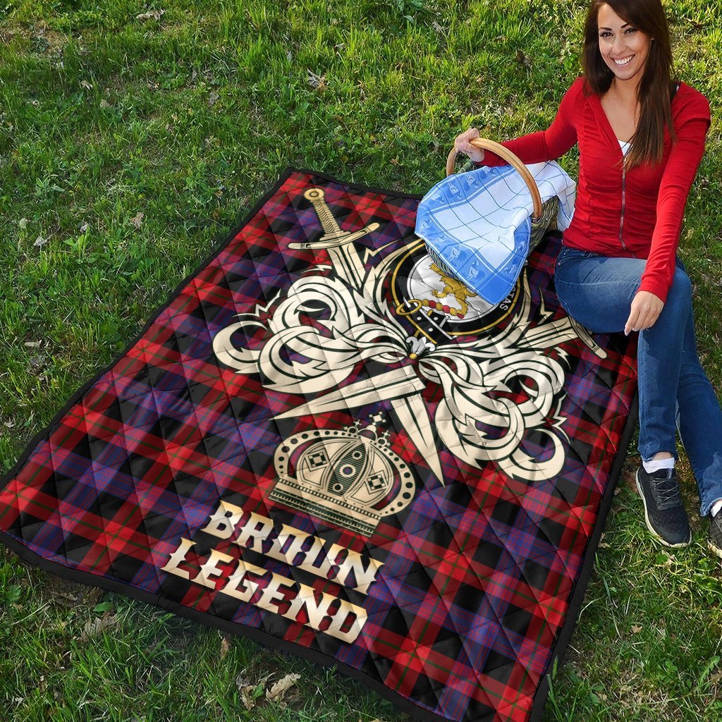 Broun Modern Tartan Crest Legend Gold Royal Premium Quilt