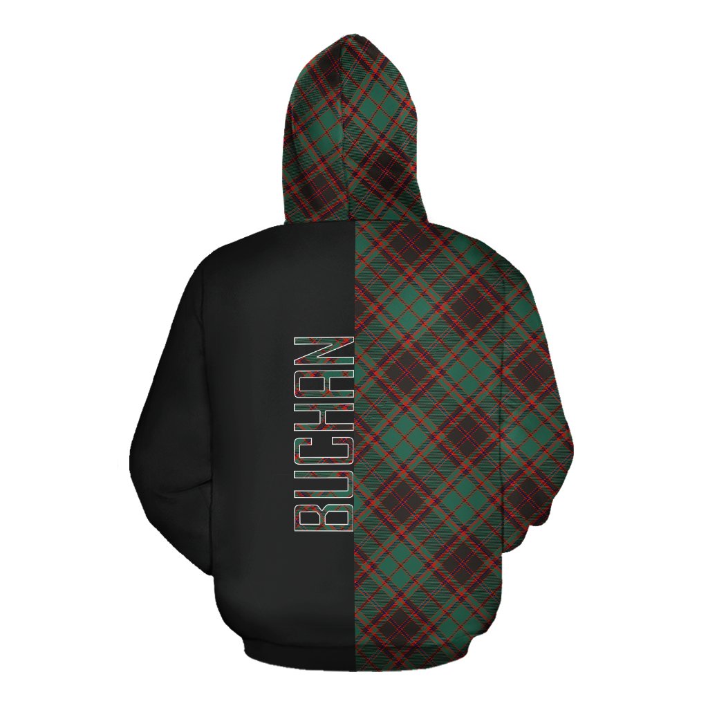 Buchan Ancient Tartan Hoodie Half of Me - Cross Style