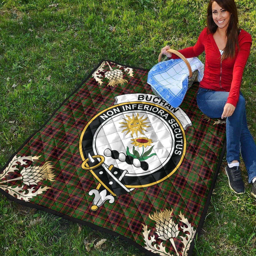 Buchan Modern Tartan Crest Premium Quilt - Gold Thistle Style