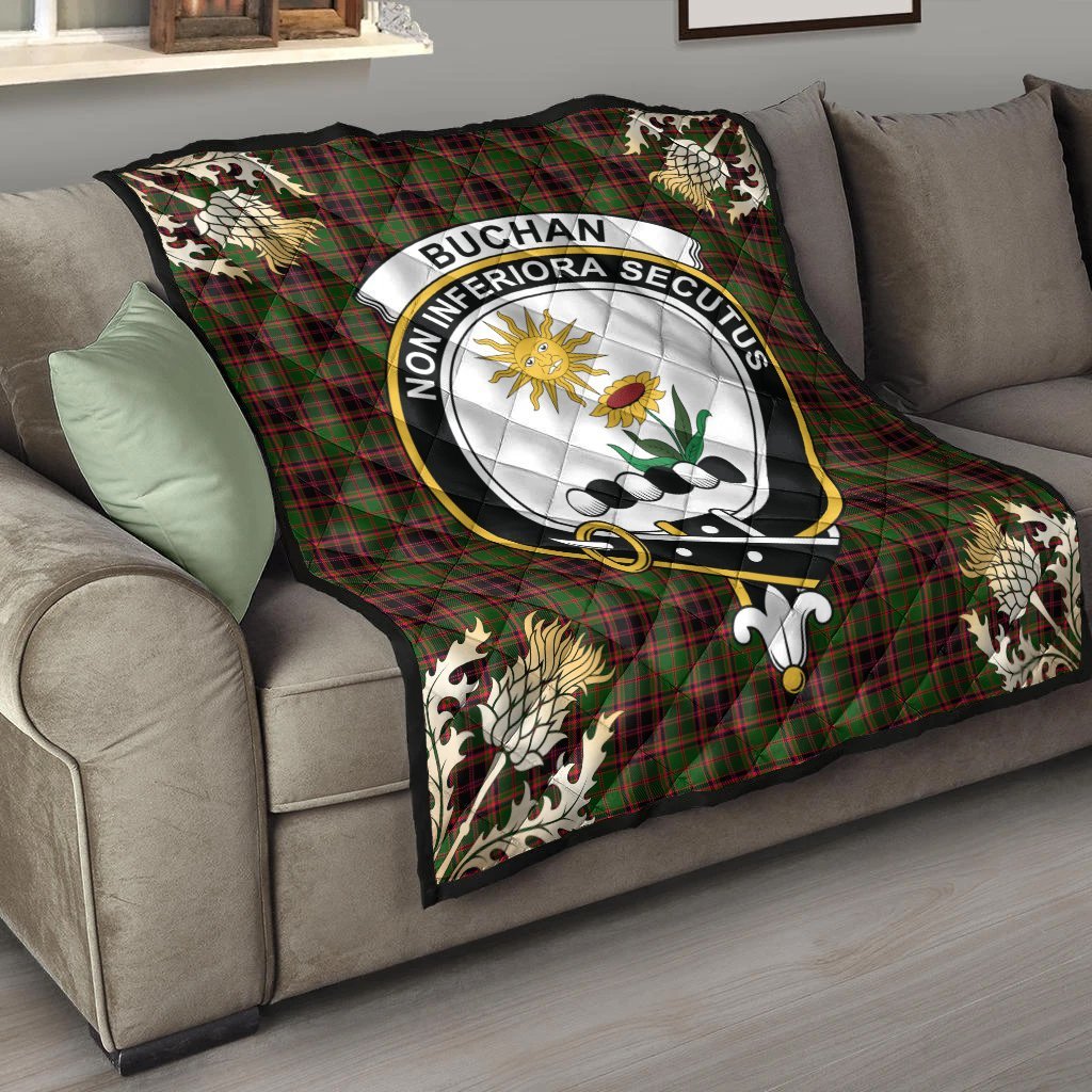 Buchan Modern Tartan Crest Premium Quilt - Gold Thistle Style