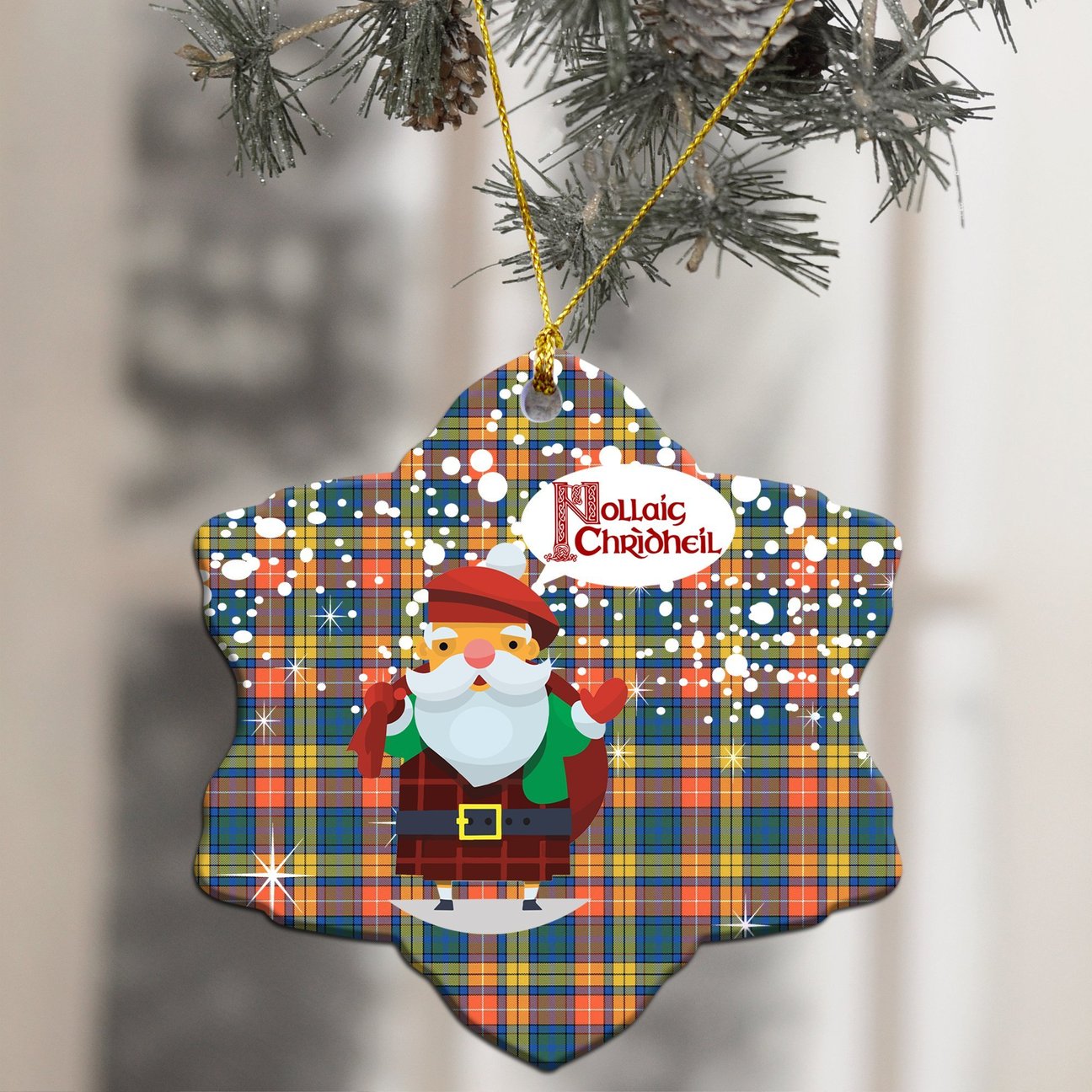 Buchanan Ancient Tartan Christmas Ceramic Ornament - Santa Style