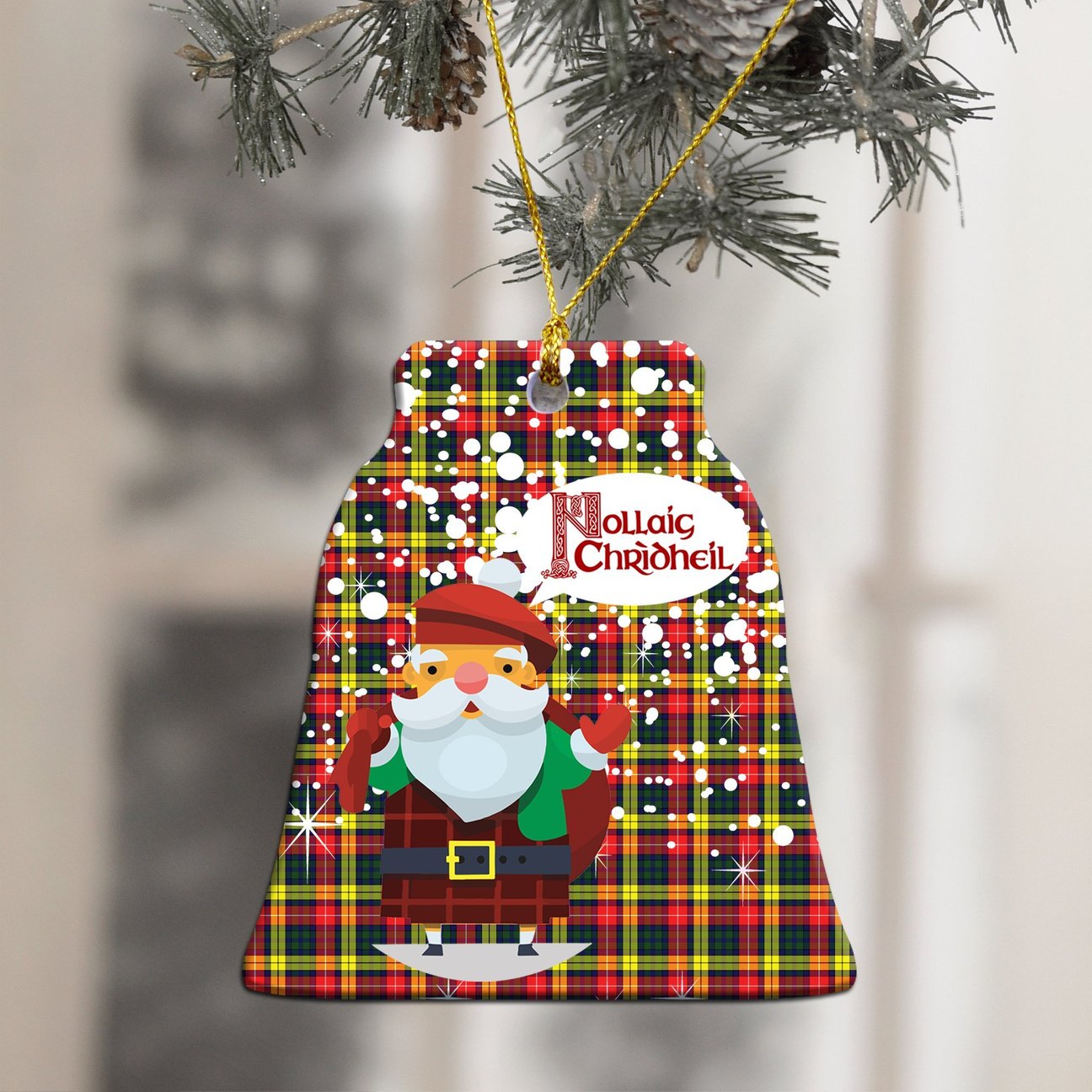 Buchanan Modern Tartan Christmas Ceramic Ornament - Santa Style