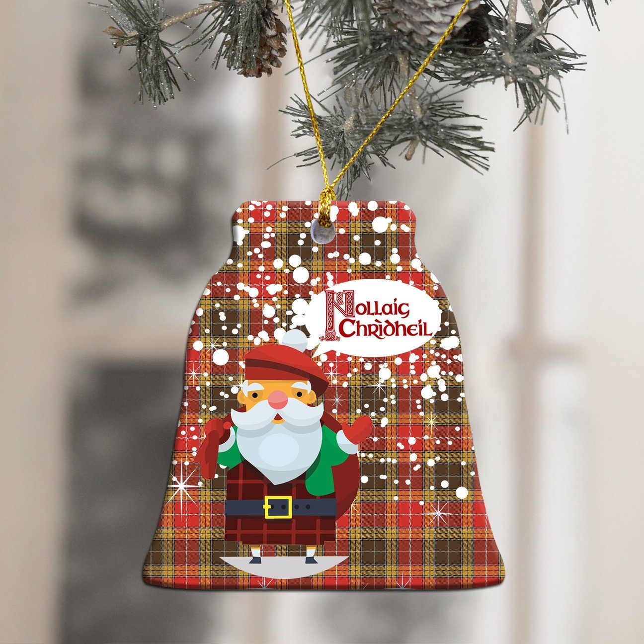 Buchanan Old Set Weathered Tartan Christmas Ceramic Ornament - Santa Style