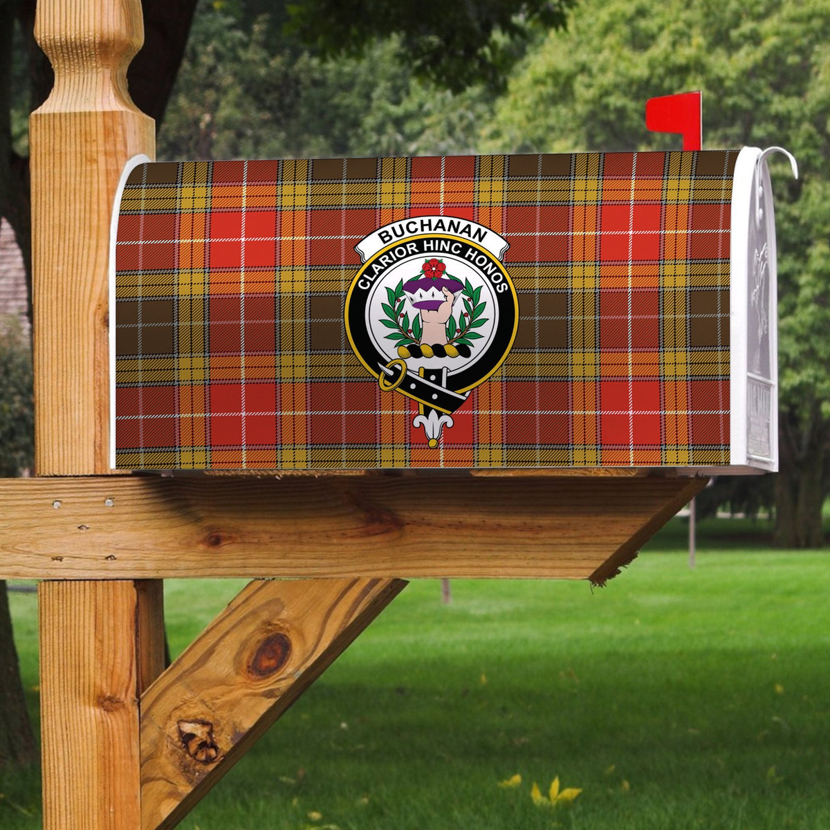 Buchanan Old Set Weathered Tartan Crest Mailbox