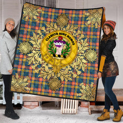 Buchanan Ancient Tartan Crest Premium Quilt - Gold Thistle Style