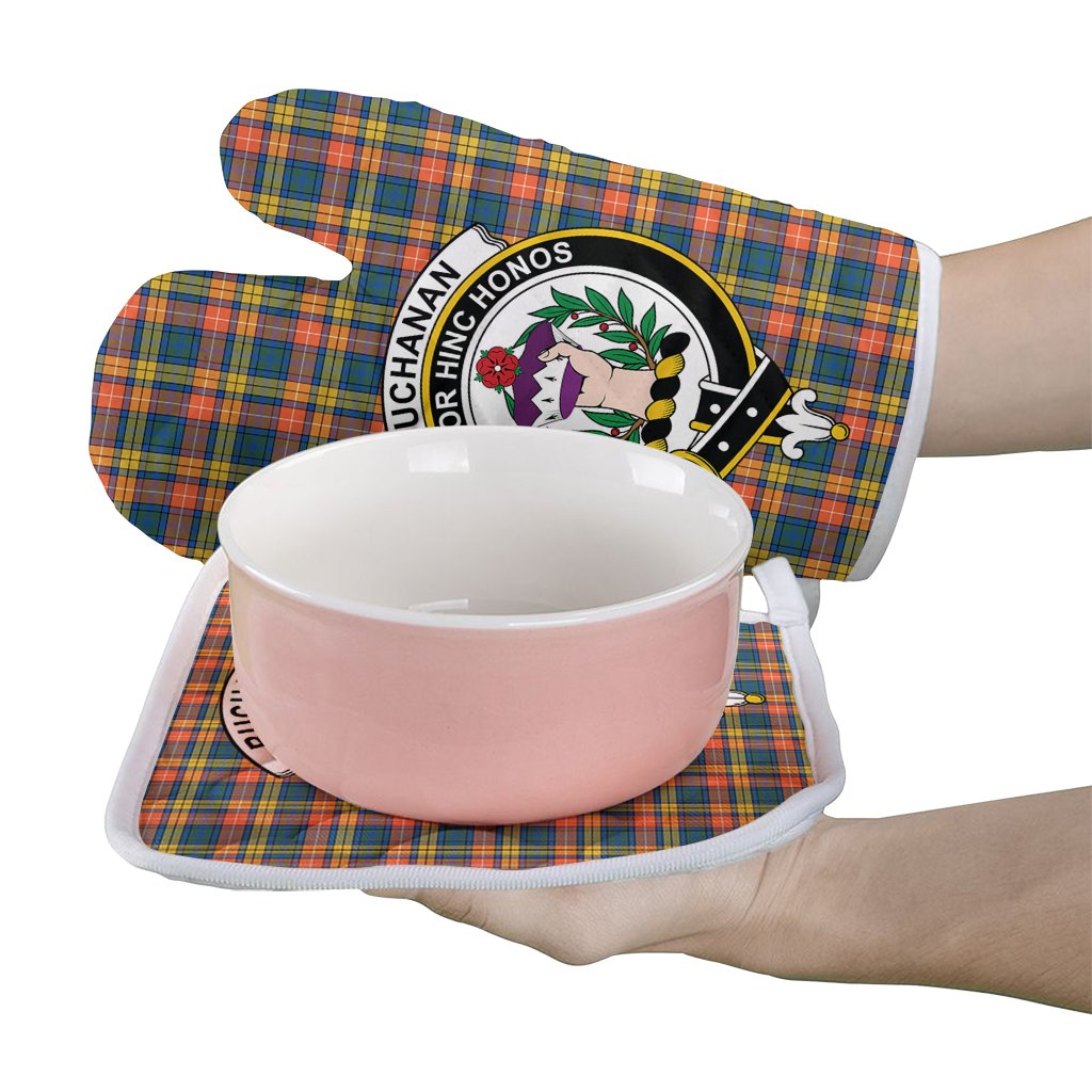 Buchanan Ancient Tartan Crest Oven Mitt And Pot Holder (2 Oven Mitts + 1 Pot Holder)