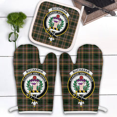 Buchanan Hunting Tartan Crest Oven Mitt And Pot Holder (2 Oven Mitts + 1 Pot Holder)