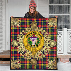 Buchanan Modern Tartan Crest Premium Quilt - Gold Thistle Style