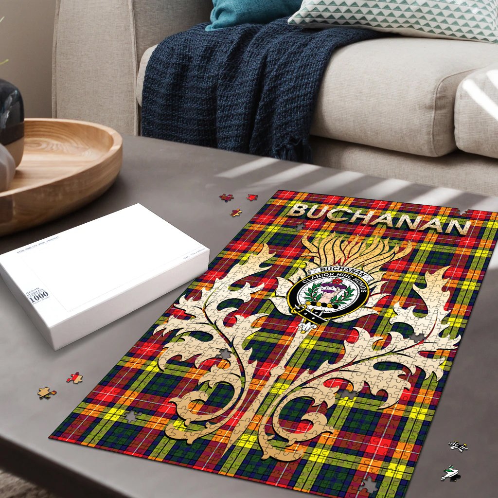 Buchanan Modern Tartan Crest Thistle Jigsaw Puzzles