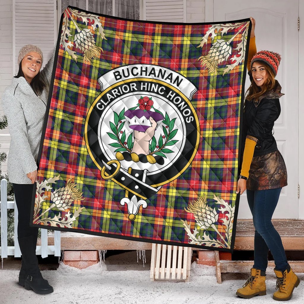 Buchanan Modern Tartan Crest Premium Quilt - Gold Thistle Style