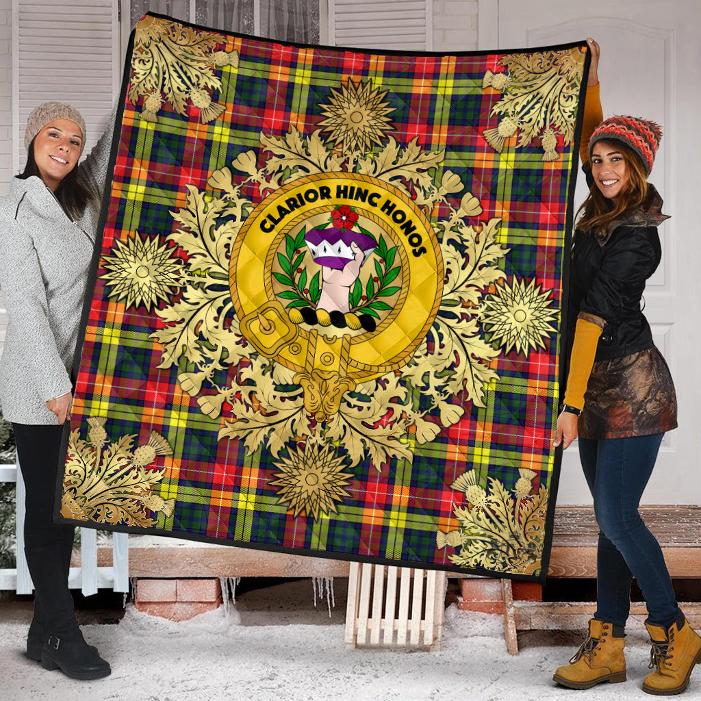 Buchanan Modern Tartan Crest Premium Quilt - Gold Thistle Style