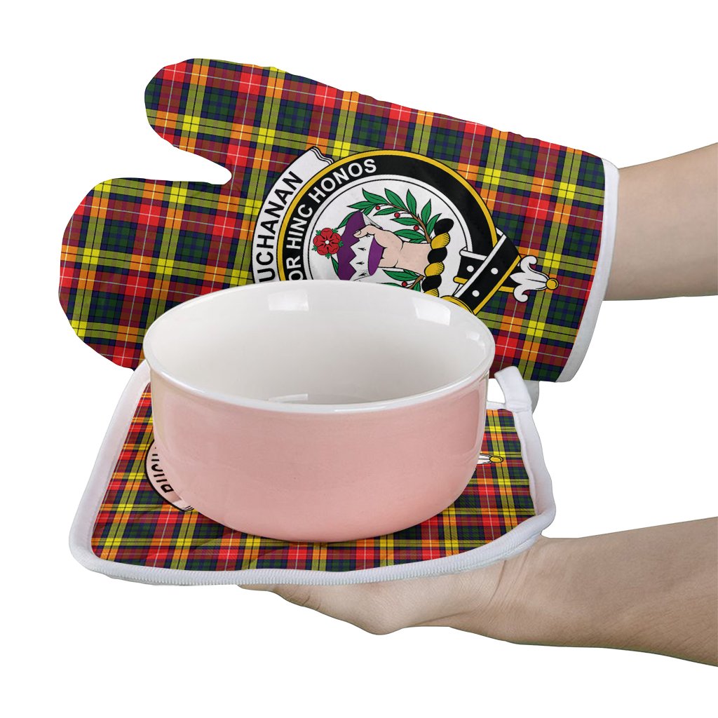 Buchanan Modern Tartan Crest Oven Mitt And Pot Holder (2 Oven Mitts + 1 Pot Holder)