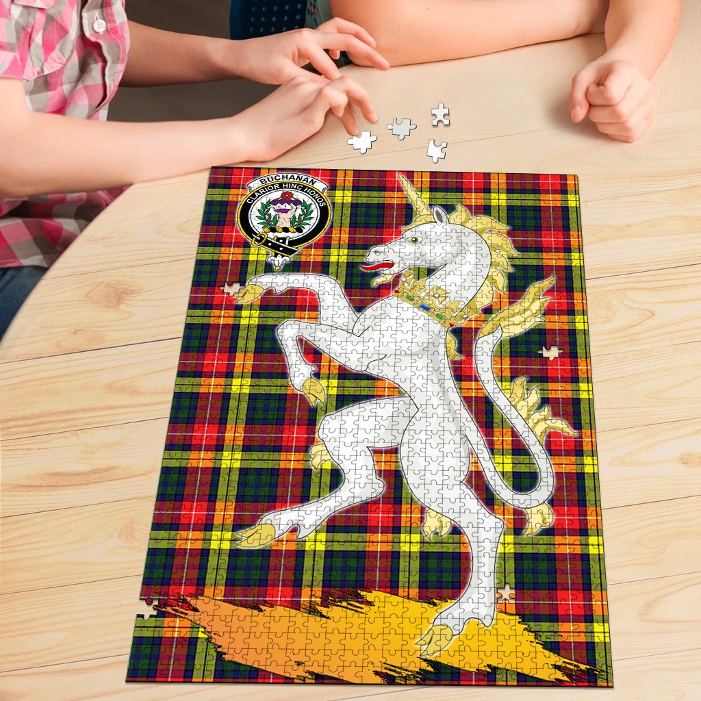 Buchanan Modern Tartan Crest Unicorn Scotland Jigsaw Puzzles