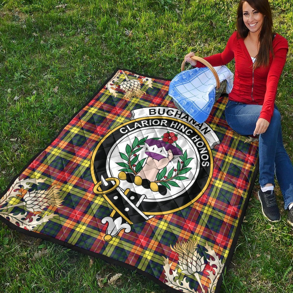 Buchanan Modern Tartan Crest Premium Quilt - Gold Thistle Style