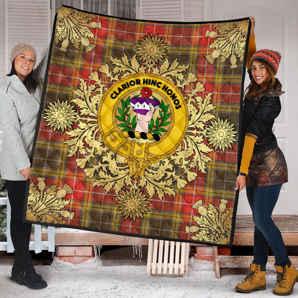Buchanan Old Set Weathered Tartan Crest Premium Quilt - Gold Thistle Style