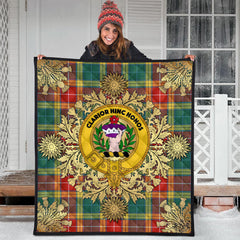 Buchanan Old Sett Tartan Crest Premium Quilt - Gold Thistle Style