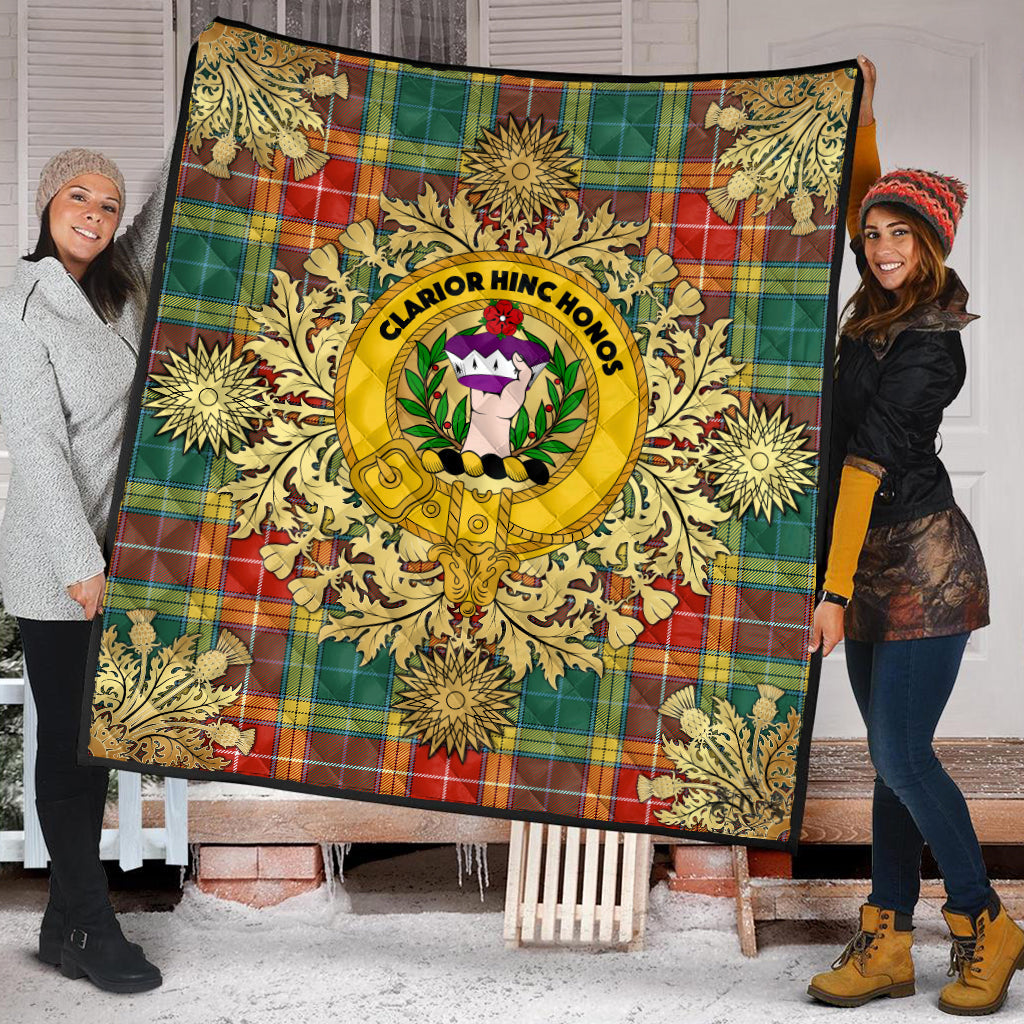 Buchanan Old Sett Tartan Crest Premium Quilt - Gold Thistle Style