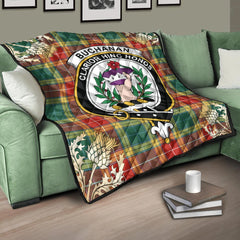 Buchanan Old Sett Tartan Crest Premium Quilt - Gold Thistle Style
