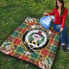 Buchanan Old Sett Tartan Crest Premium Quilt - Gold Thistle Style