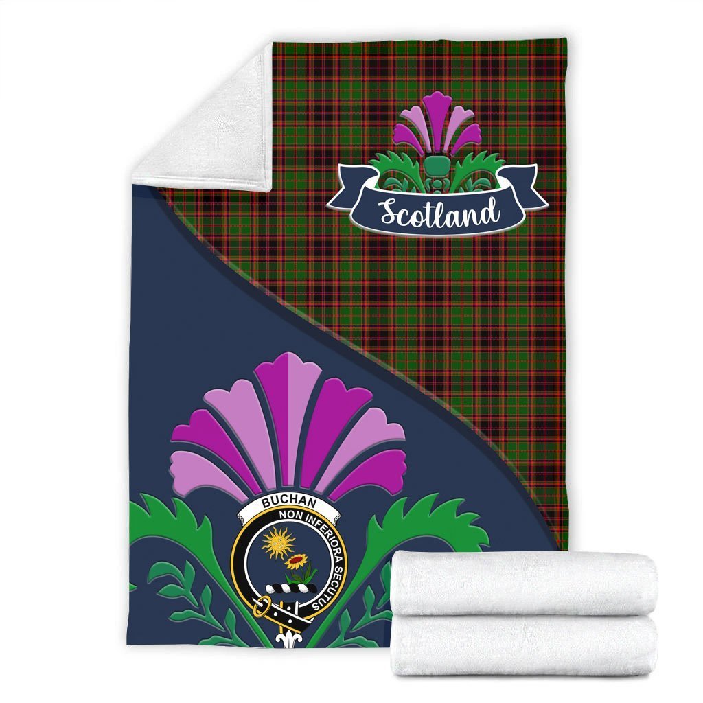 Buchanan Tartan Crest Premium Blanket - Thistle Style