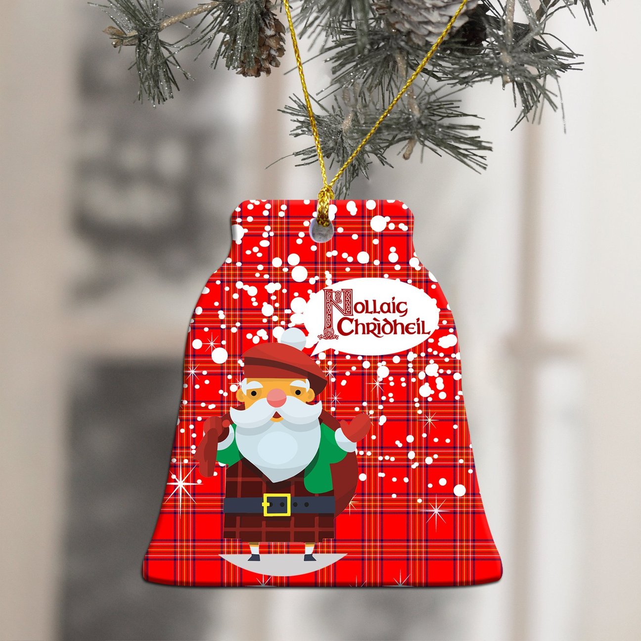 Burnett Modern Tartan Christmas Ceramic Ornament - Santa Style