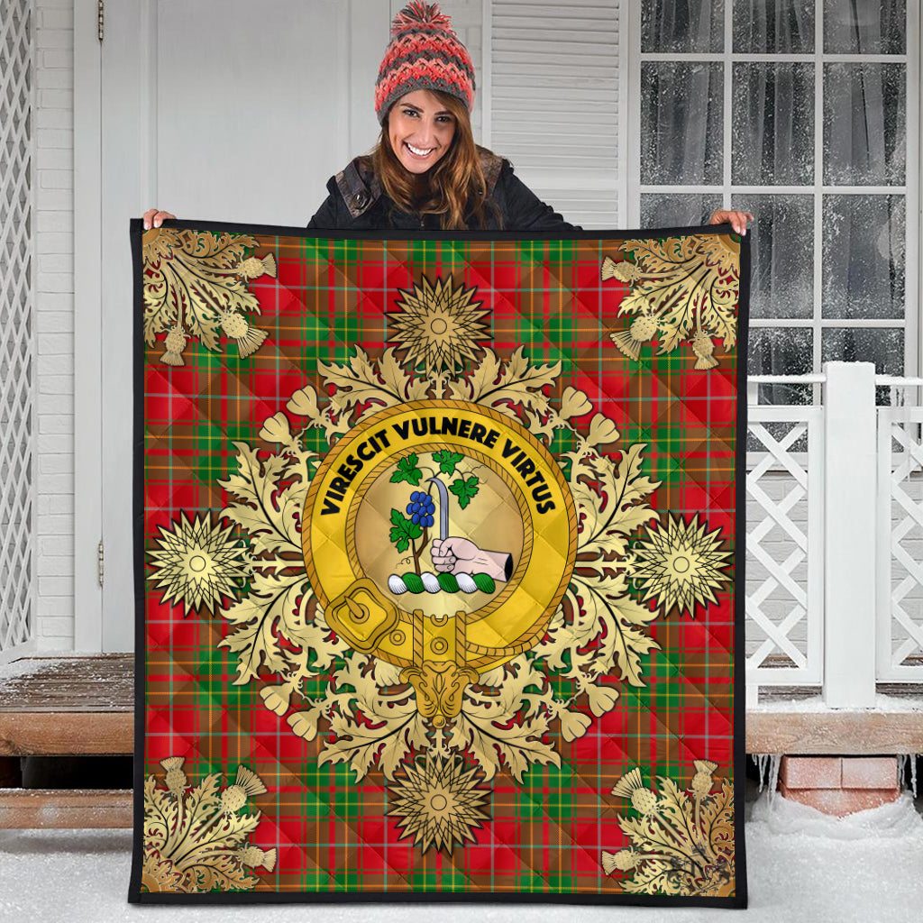 Burnett Ancient Tartan Crest Premium Quilt - Gold Thistle Style